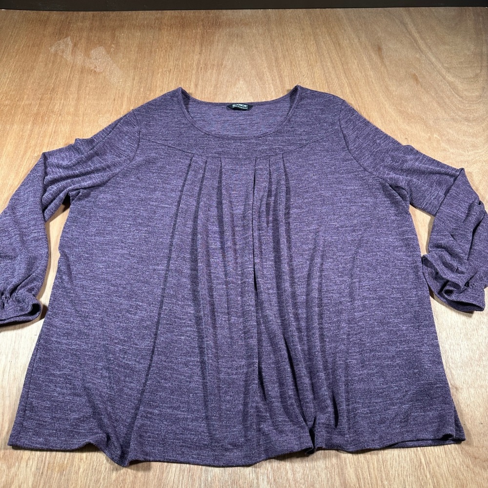 BloomChic Plus Size 22/24 Purple Heather Knit Blouse Ruffle Cuff Stretch Top